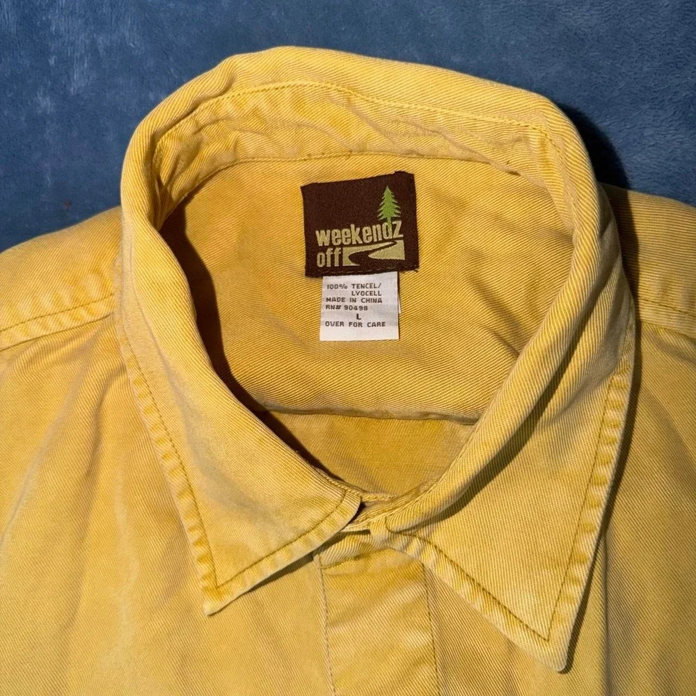 Vintage Weekendz Off Yellow Tencel Linen Button Up Shirt